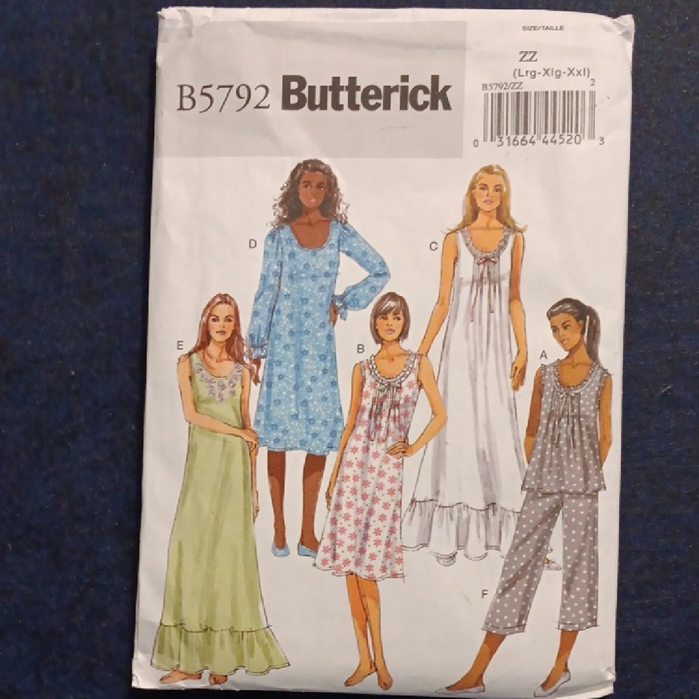 Butterick Women's Sleepwear Pattern in Blue, White, and Gray